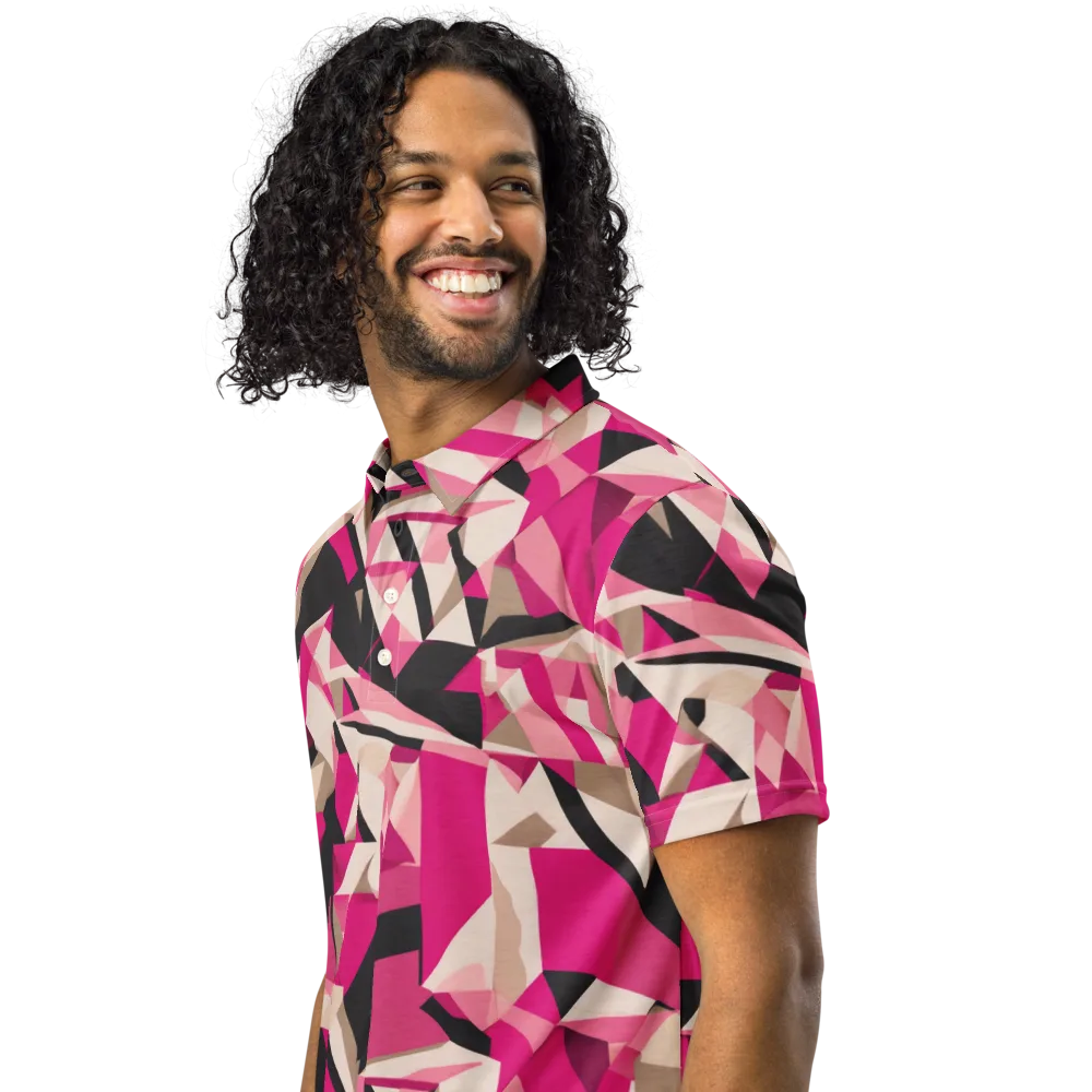 Hot Pink Blueprint on Men's Slim Fit Polo Shirt — Left Front