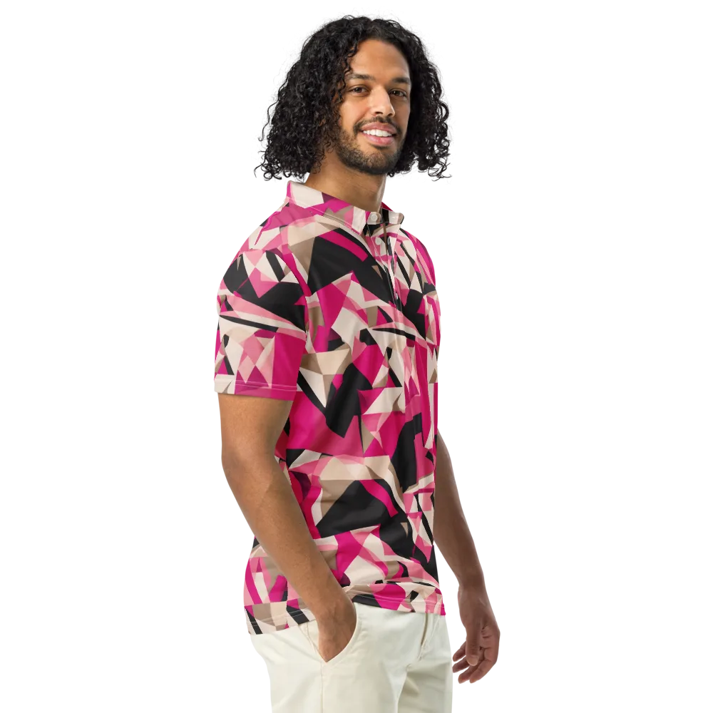 Hot Pink Blueprint on Men's Slim Fit Polo Shirt — Right Front