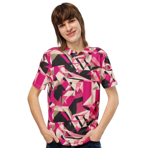 Hot Pink Blueprint on a Men's Slim Fit Polo Shirt