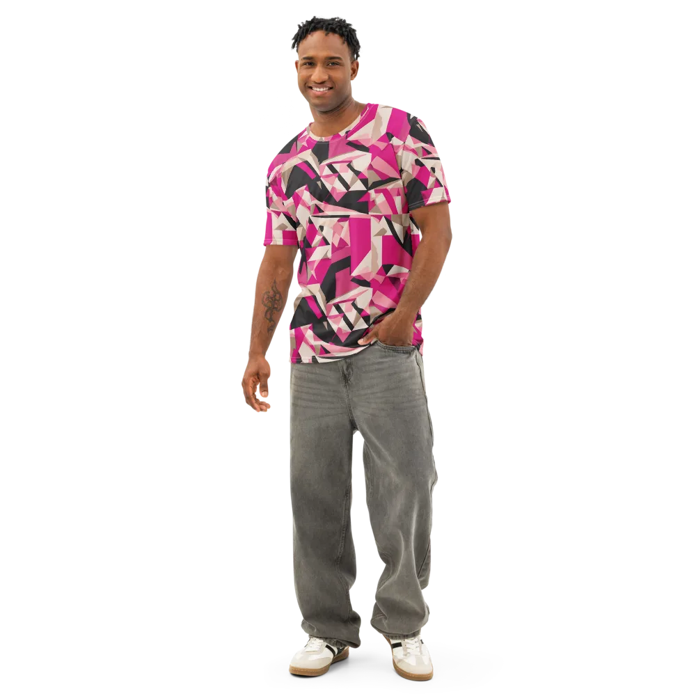 Hot Pink Blueprint on Men's Cotton Crew Neck T-Shirt — Front