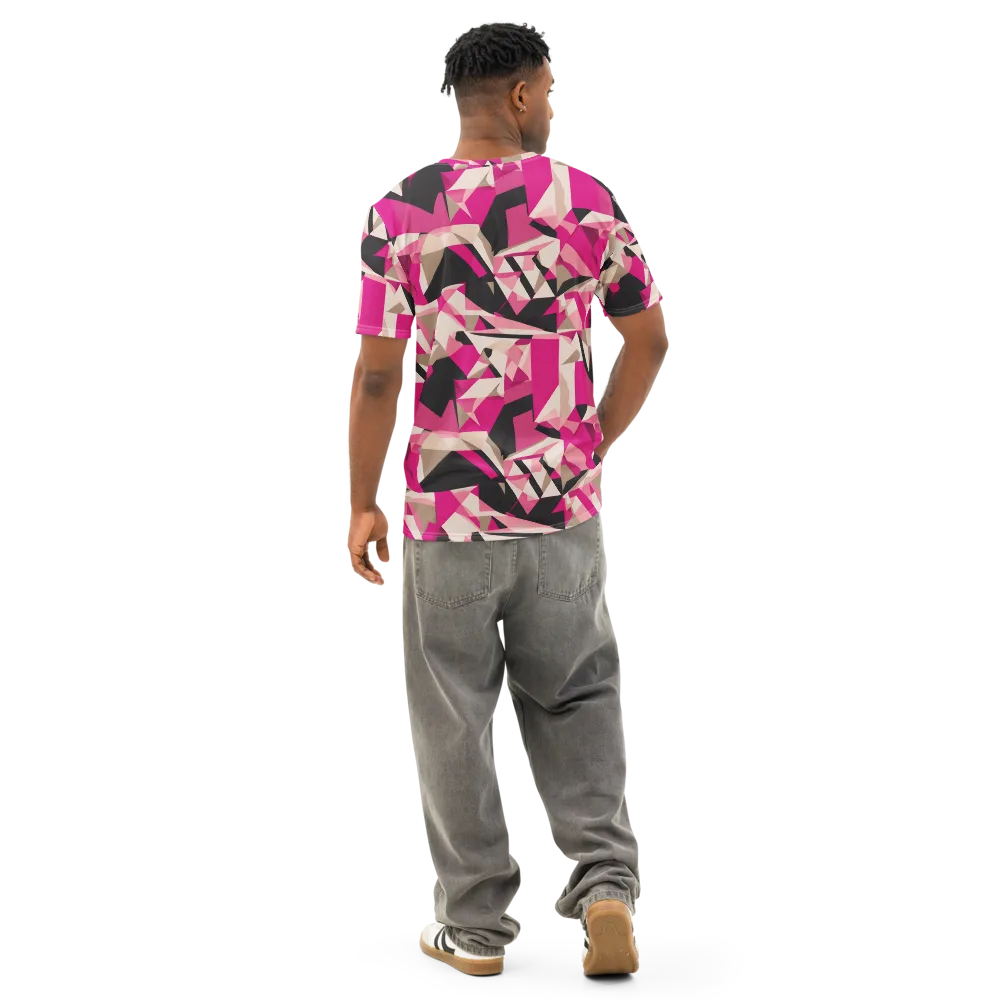 Hot Pink Blueprint on Men's Cotton Crew Neck T-Shirt — Back