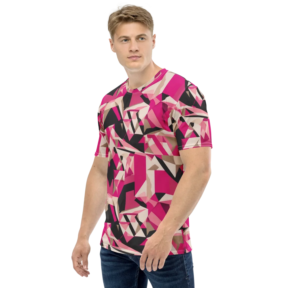 Hot Pink Blueprint on Men's Crew Neck T-Shirt — Left