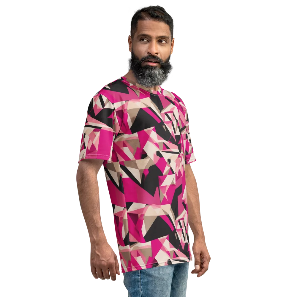 Hot Pink Blueprint on Men's Crew Neck T-Shirt — Right