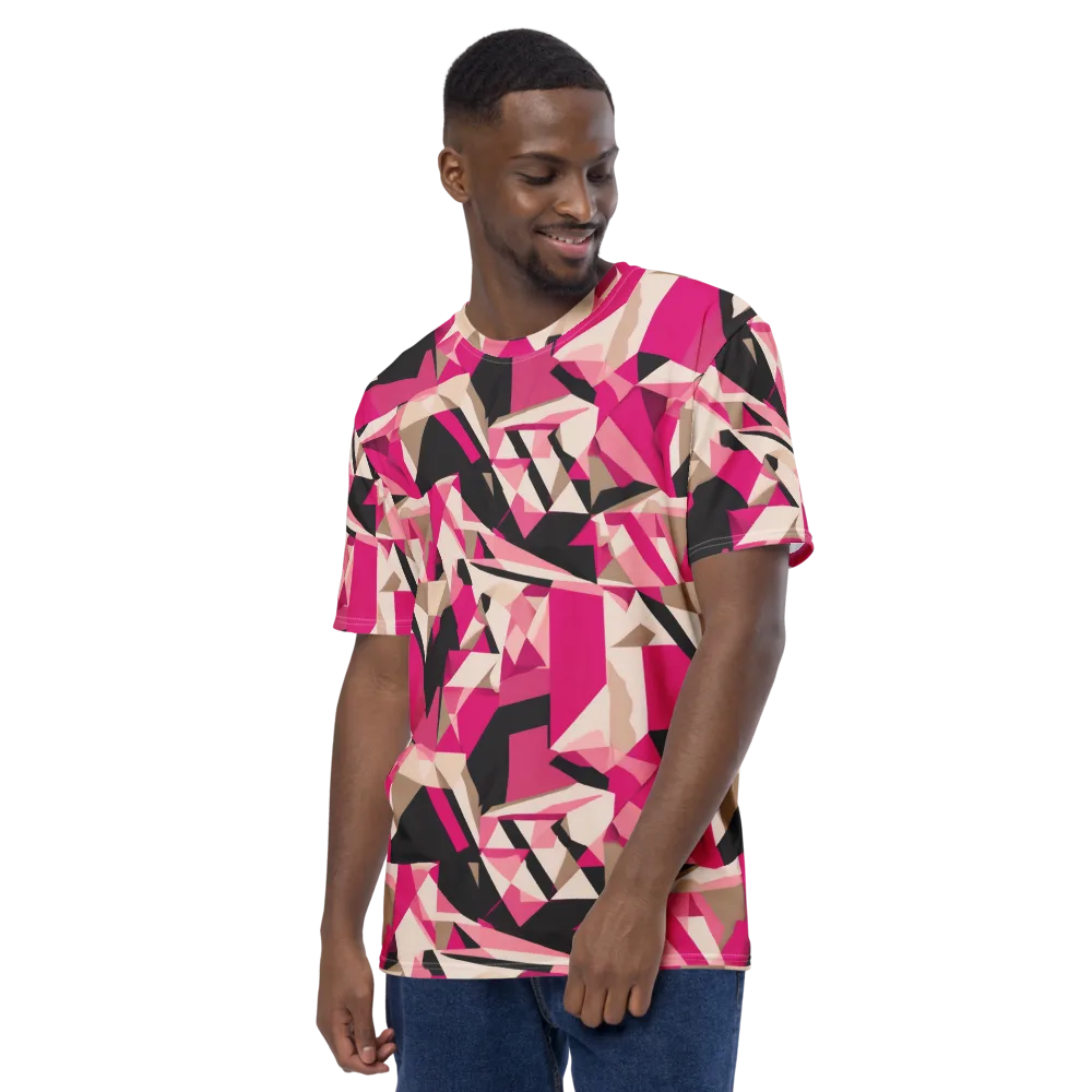 Hot Pink Blueprint on Men's Crew Neck T-Shirt — Left
