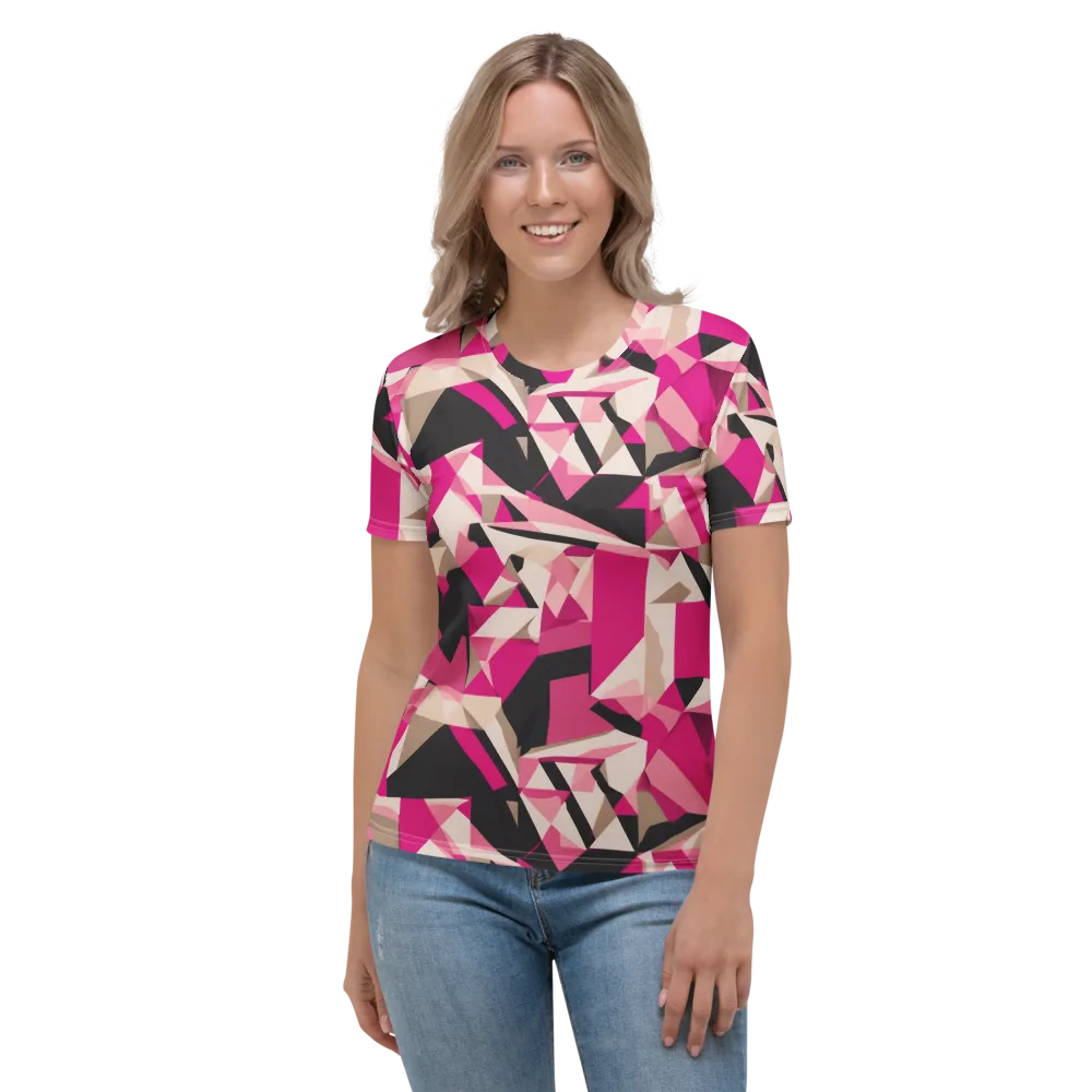 Hot Pink Blueprint on Women's Crew Neck T-Shirt — Front