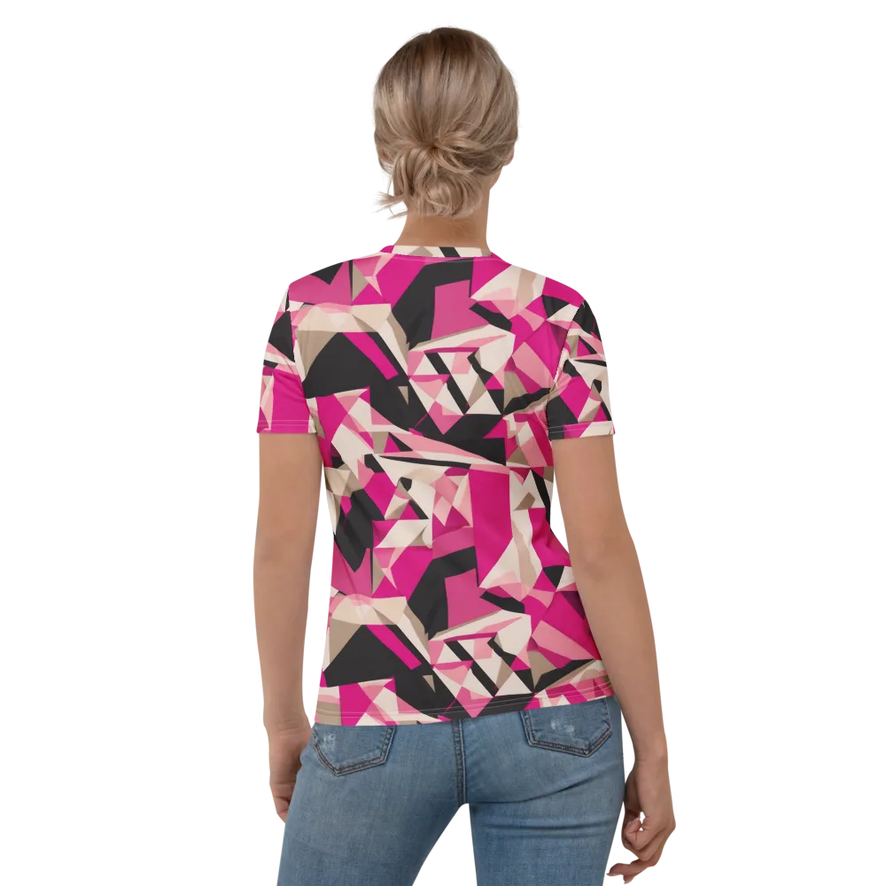 Hot Pink Blueprint on Women's Crew Neck T-Shirt — Back