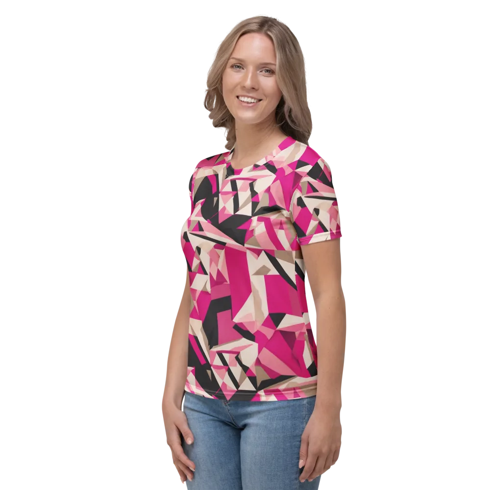 Hot Pink Blueprint on Women's Crew Neck T-Shirt — Left