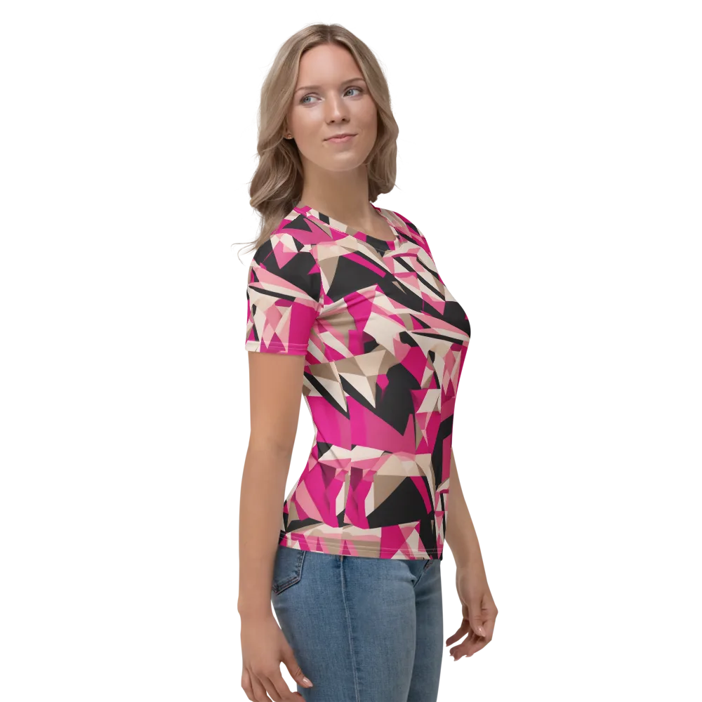 Hot Pink Blueprint on Women's Crew Neck T-Shirt — Right