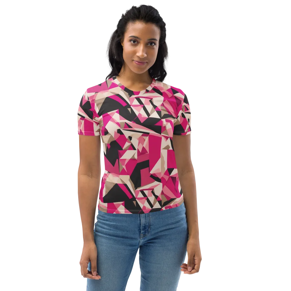 Hot Pink Blueprint on Women's Crew Neck T-Shirt — Front