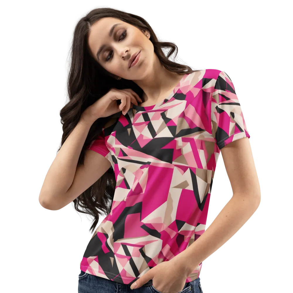 Hot Pink Blueprint on Women's Crew Neck T-Shirt — Left Front