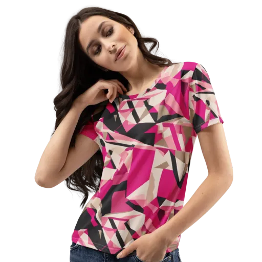 Hot Pink Blueprint on a Women's Crew Neck T-Shirt