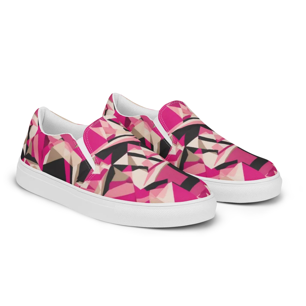 Hot Pink Blueprint on Men's Slip-On Canvas Shoes — Right Front