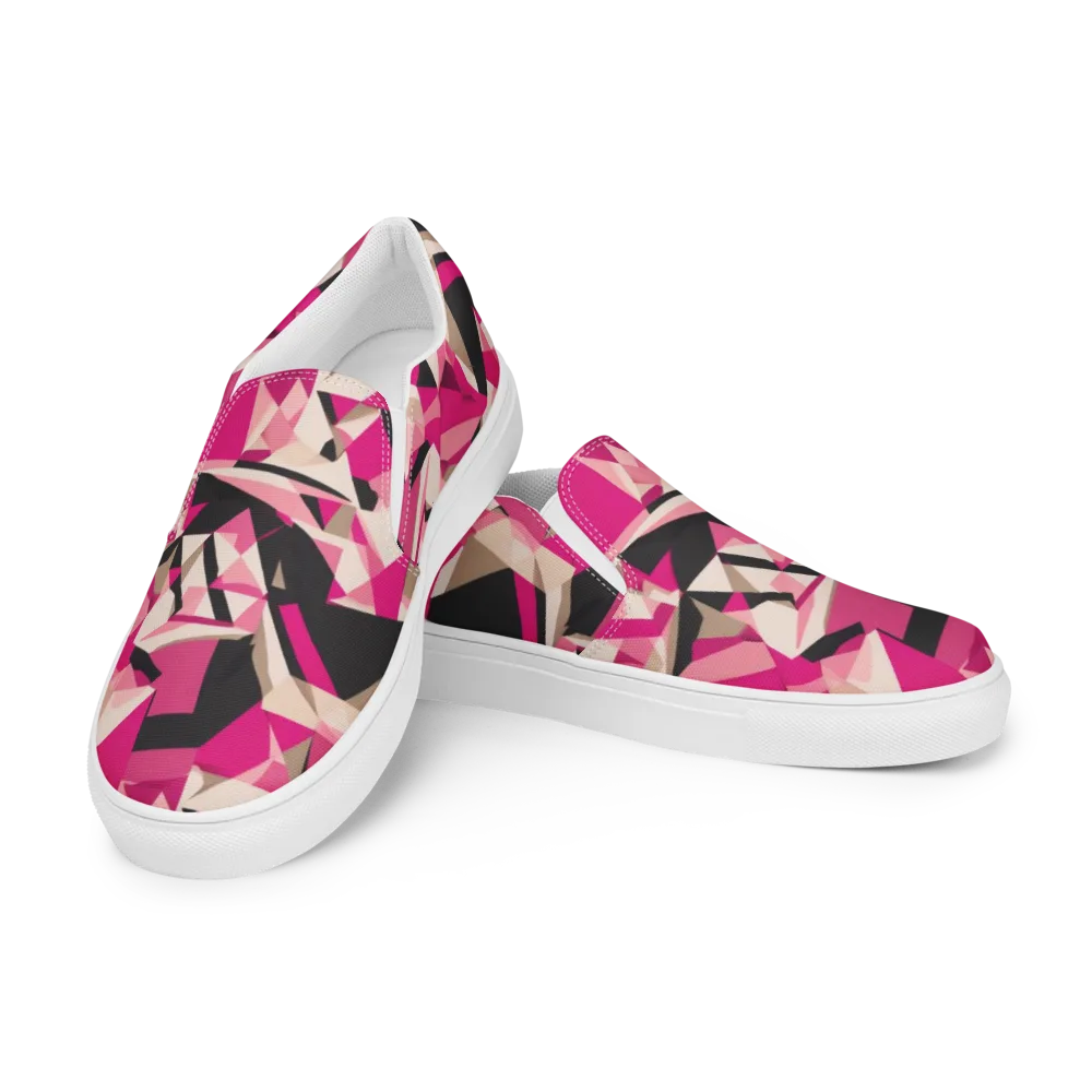 Hot Pink Blueprint on Men's Slip-On Canvas Shoes — Left Front