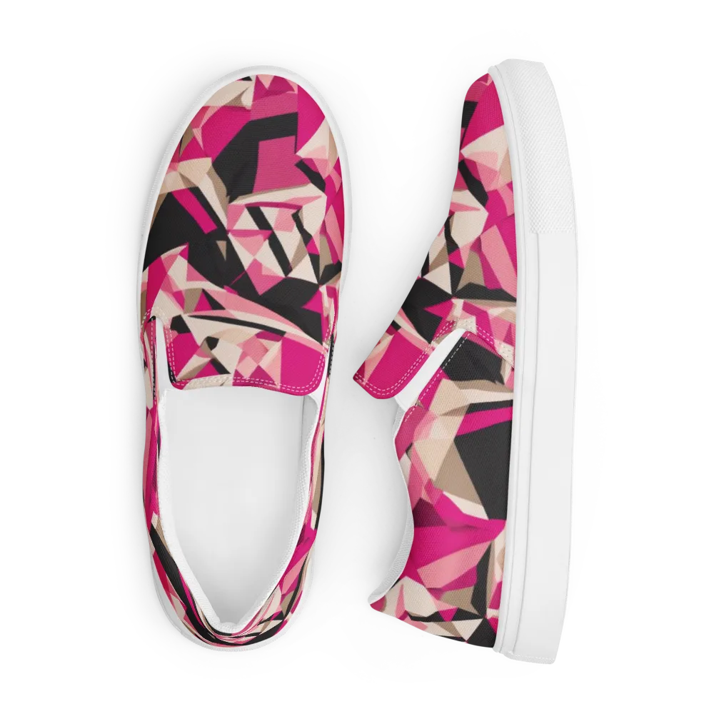 Hot Pink Blueprint on Men's Slip-On Canvas Shoes — Front