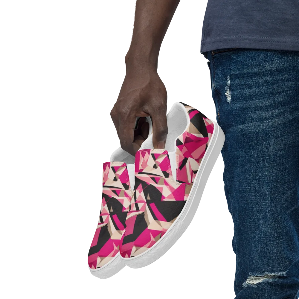 Hot Pink Blueprint on Men's Slip-On Canvas Shoes — Left Front