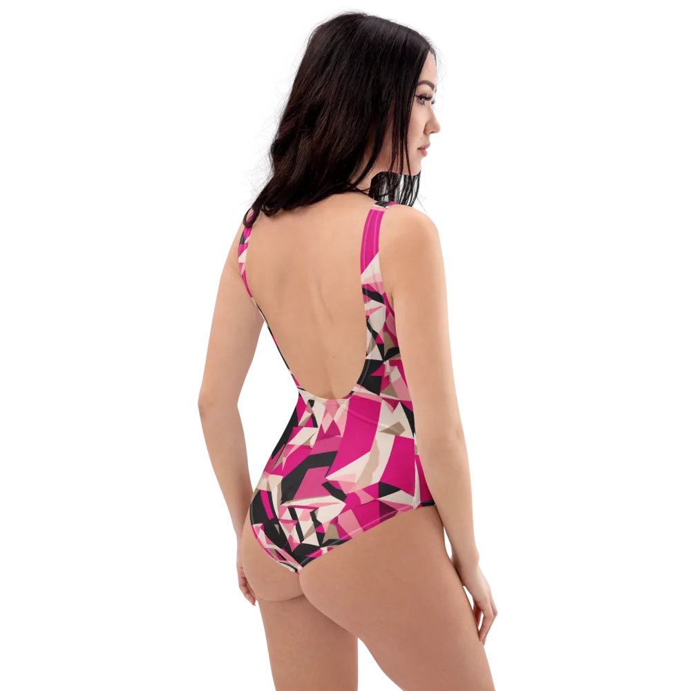 Hot Pink Blueprint on One-Piece Swimsuit — Right Back