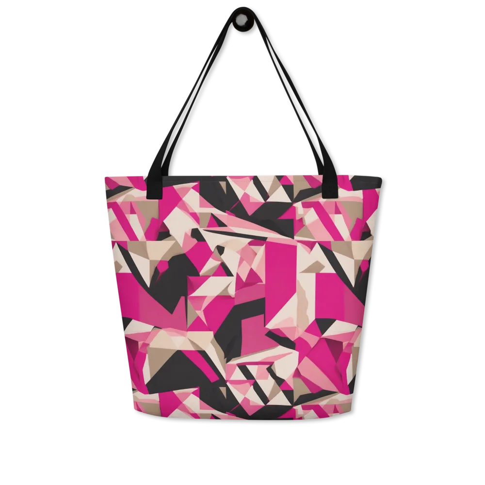 Hot Pink Blueprint on Large Tote Bag W/ Pocket — Front