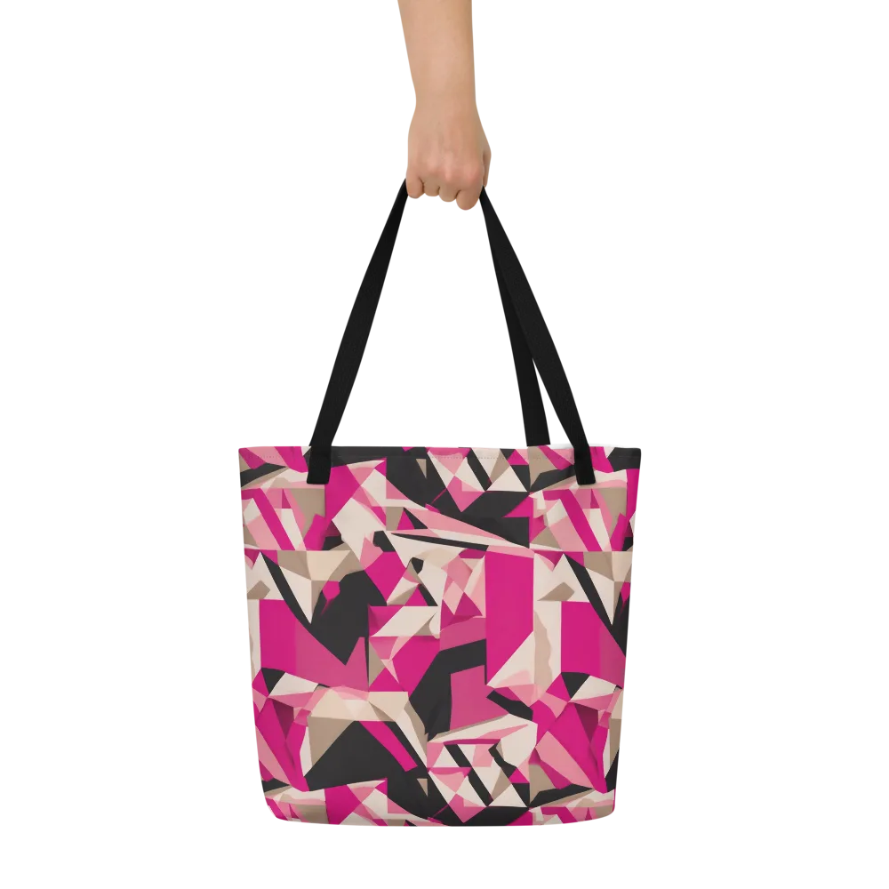 Hot Pink Blueprint on Large Tote Bag W/ Pocket — Front