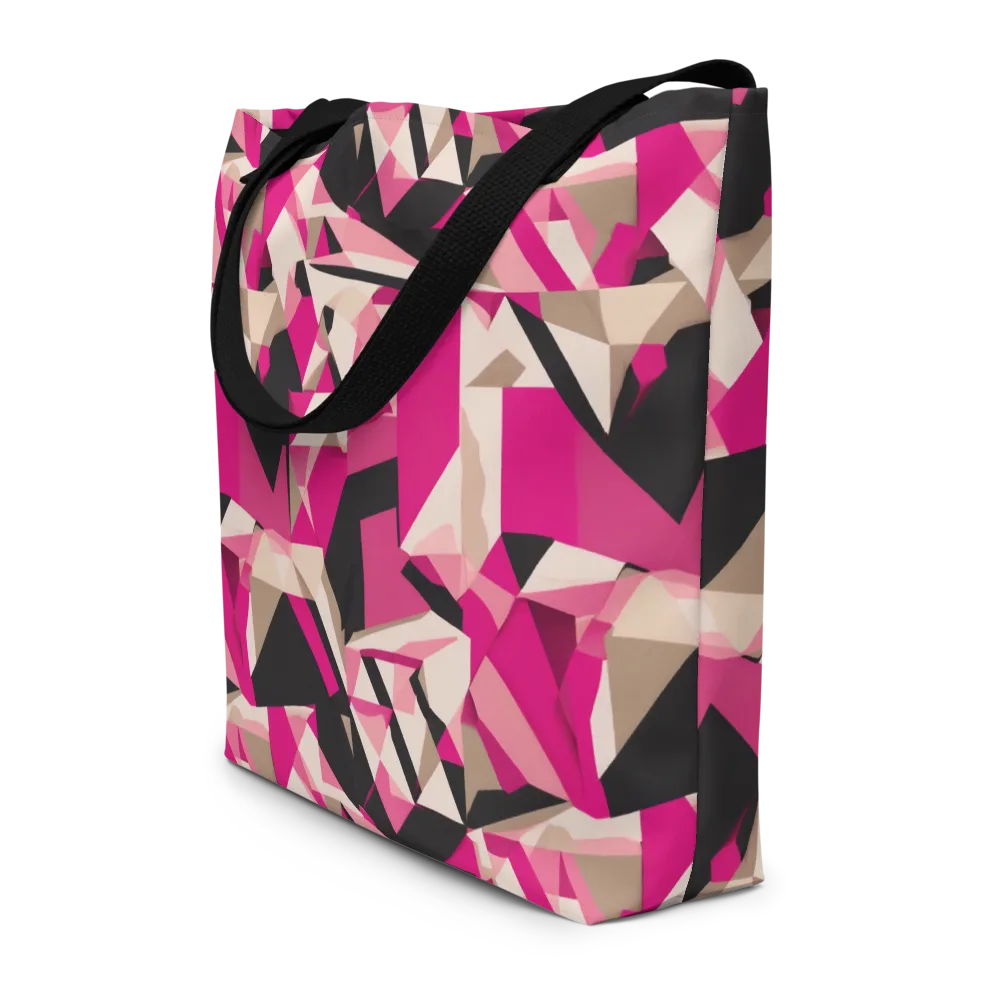 Hot Pink Blueprint on Large Tote Bag W/ Pocket — Front