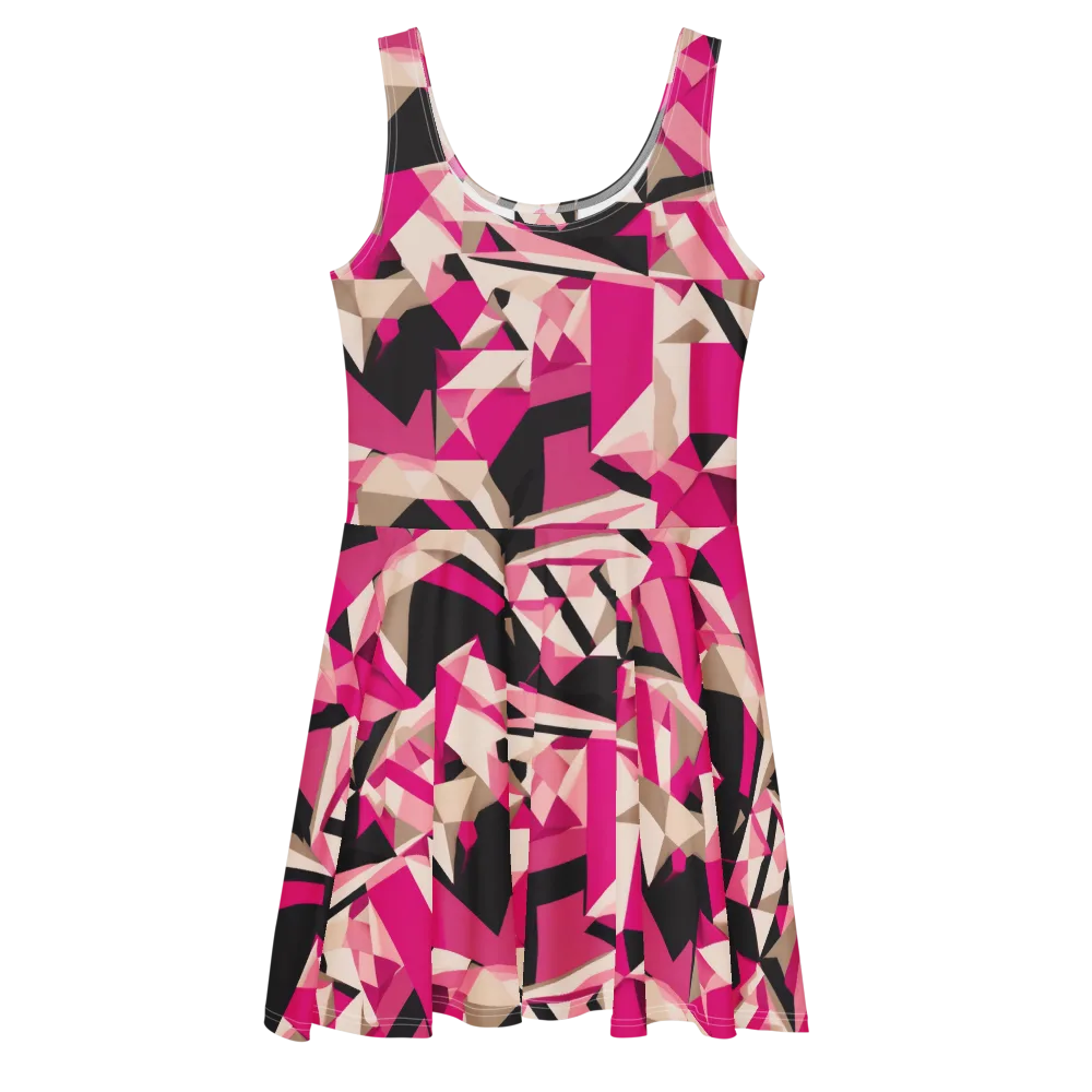 Hot Pink Blueprint on Skater Dress — Front