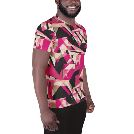 Hot Pink Blueprint on a Men's Athletic T-Shirt