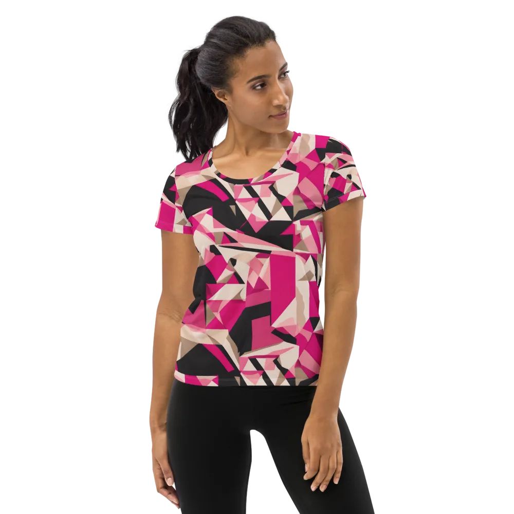 Hot Pink Blueprint on Women's Athletic T-Shirt — Front