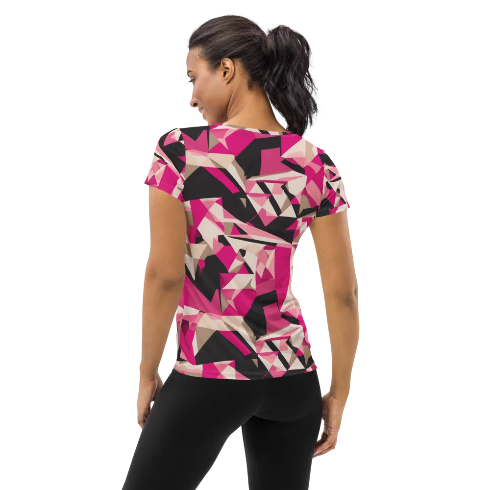 Hot Pink Blueprint on Women's Athletic T-Shirt — Back