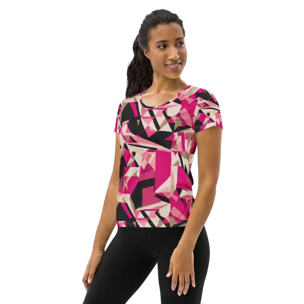 Hot Pink Blueprint on Women's Athletic T-Shirt — Left