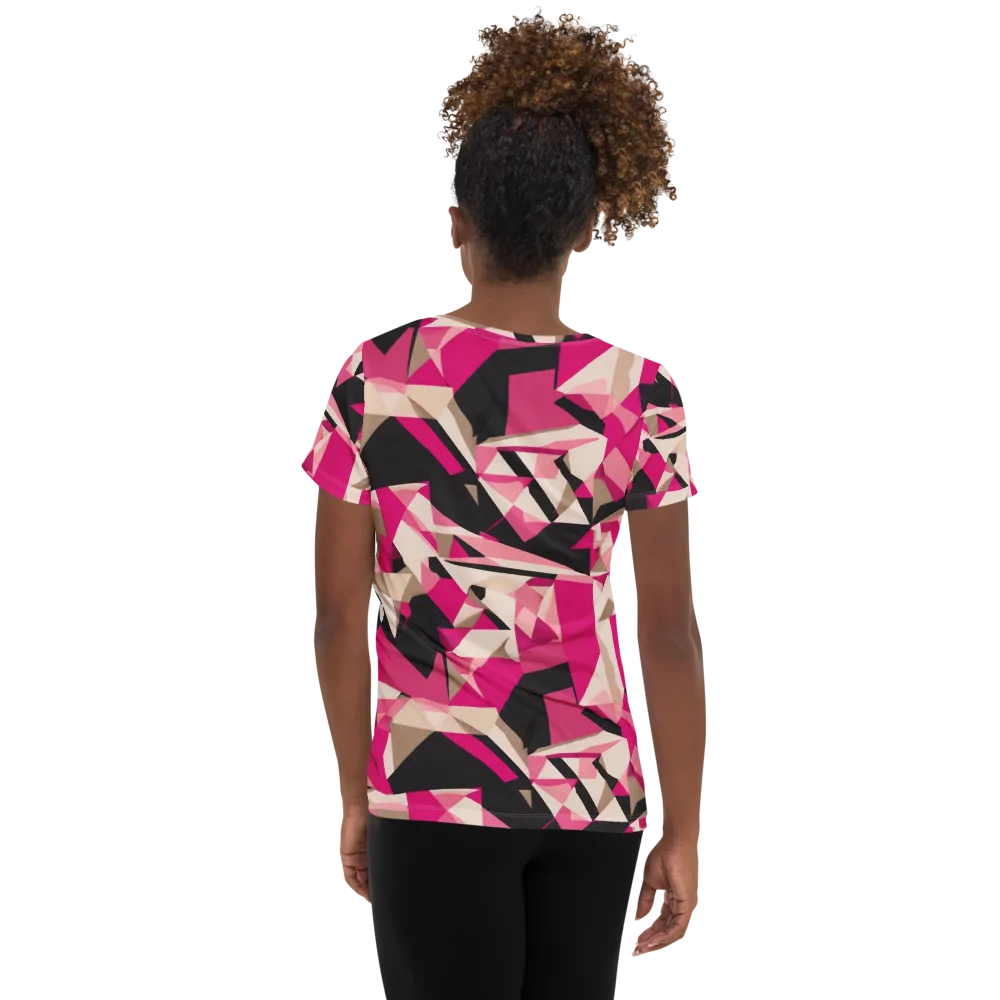 Hot Pink Blueprint on Women's Athletic T-Shirt — Back