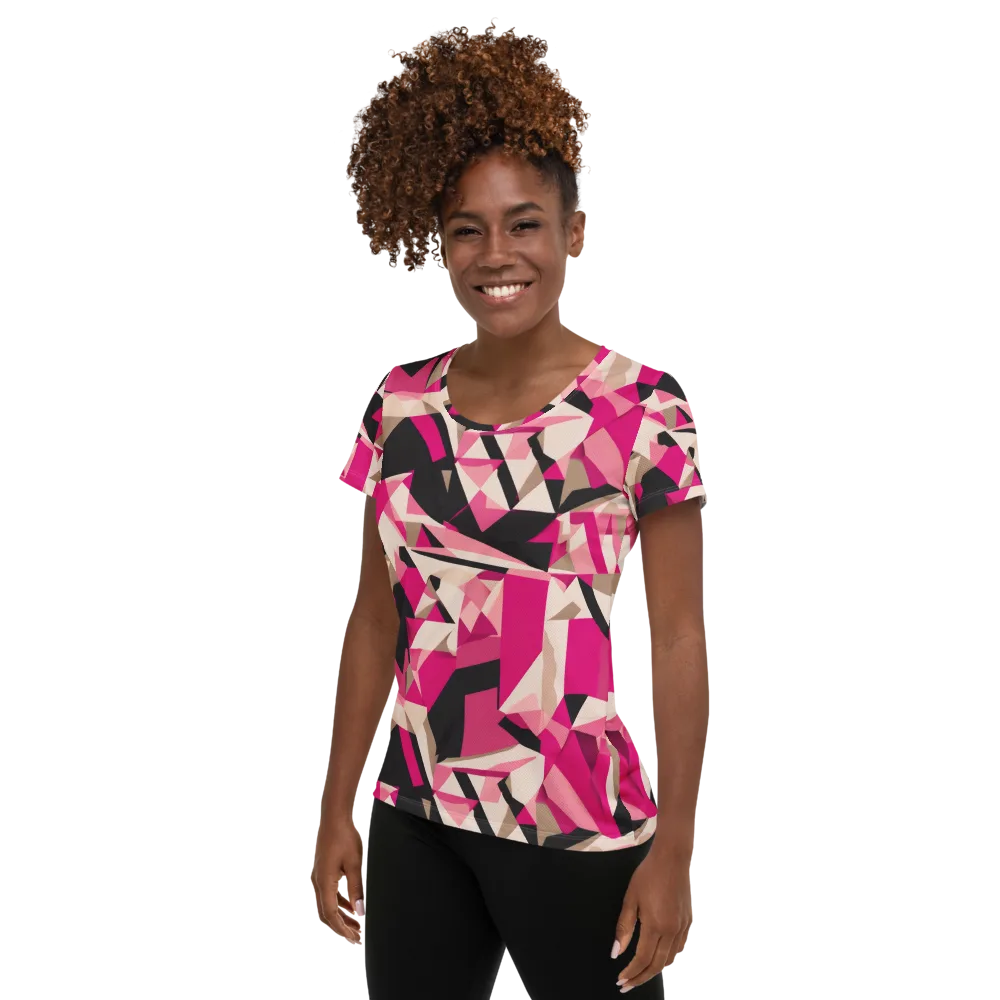Hot Pink Blueprint on Women's Athletic T-Shirt — Left