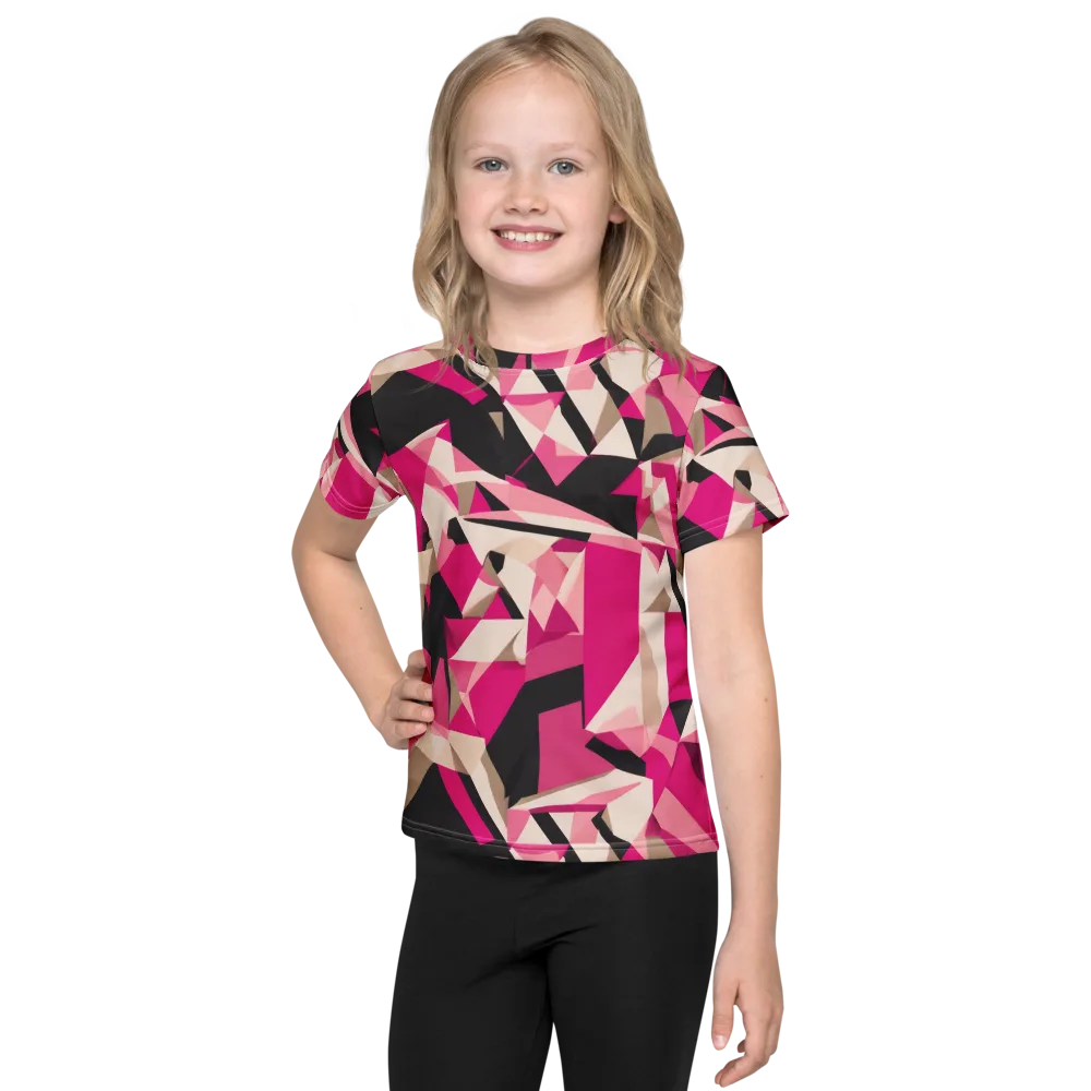 Hot Pink Blueprint on Kids Crew Neck T-Shirt — Front