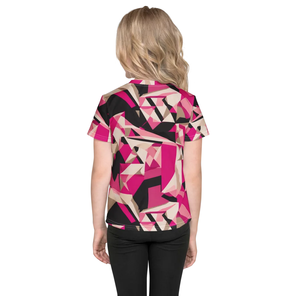 Hot Pink Blueprint on Kids Crew Neck T-Shirt — Back