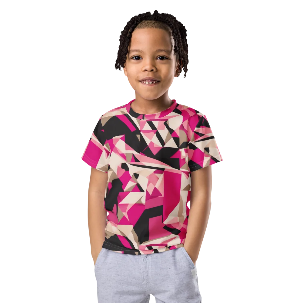 Hot Pink Blueprint on Kids Crew Neck T-Shirt — Front