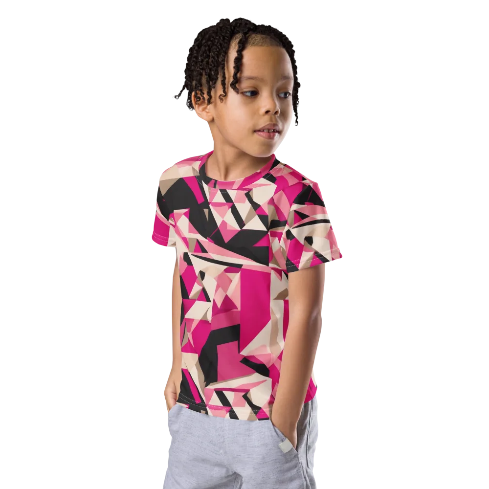 Hot Pink Blueprint on Kids Crew Neck T-Shirt — Left Front