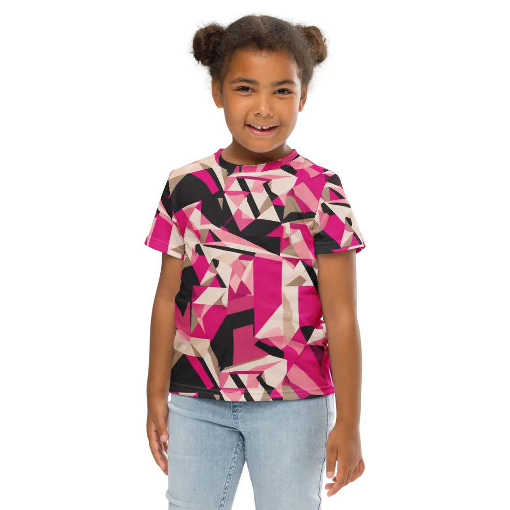 Hot Pink Blueprint on Kids Crew Neck T-Shirt — Front