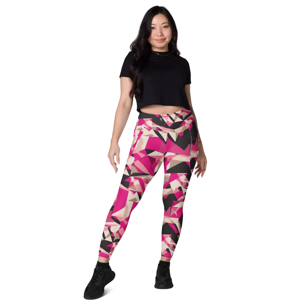 Hot Pink Blueprint on Leggings with Pockets — Front
