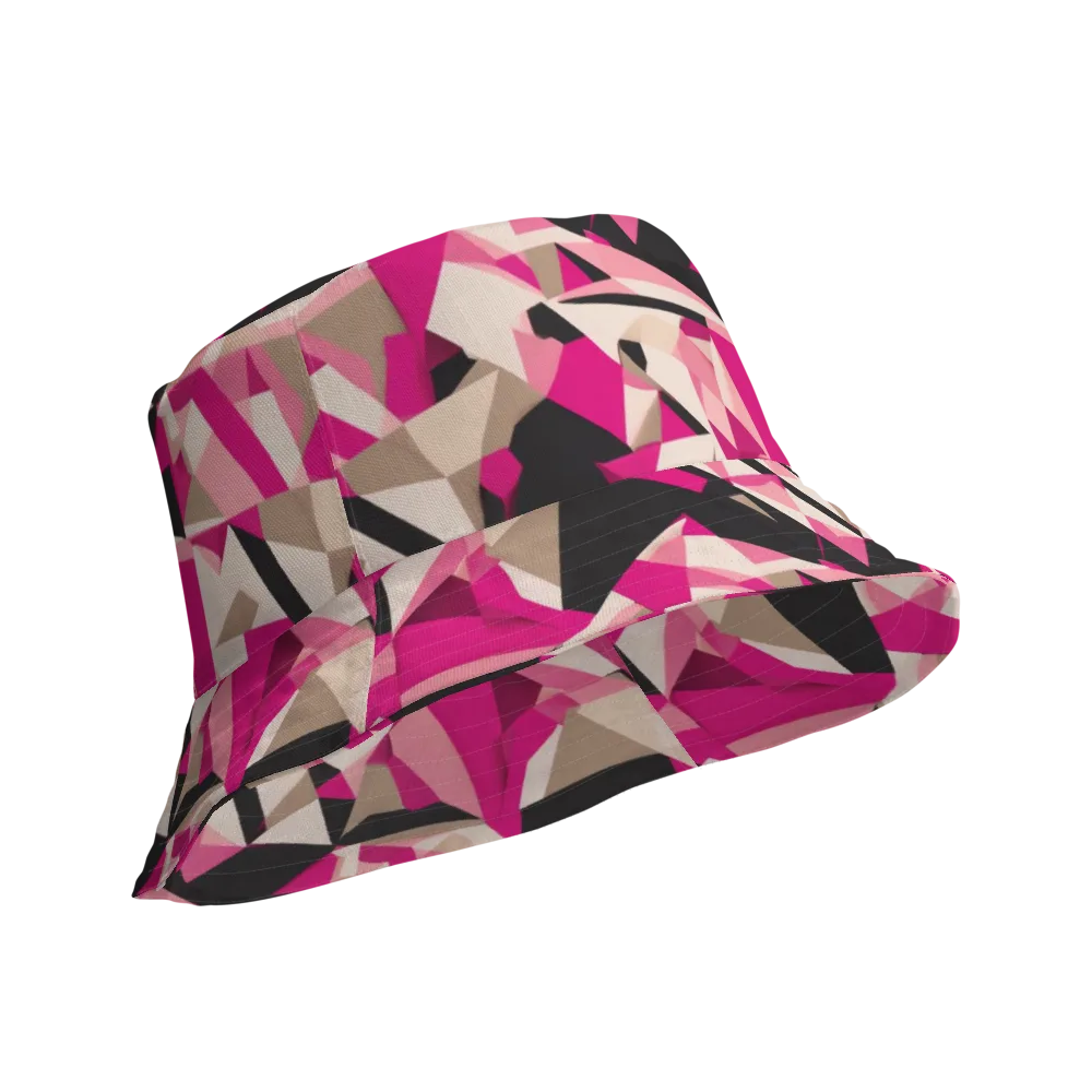 Hot Pink Blueprint on Reversible Bucket Hat — Product details Outside