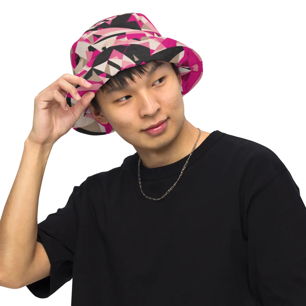 Hot Pink Blueprint on Reversible Bucket Hat — Front Inside