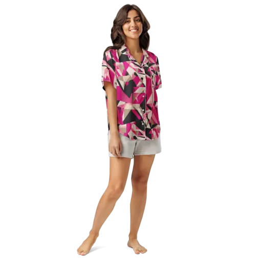 Hot Pink Blueprint on a Women's Short Sleeve Pajama Top