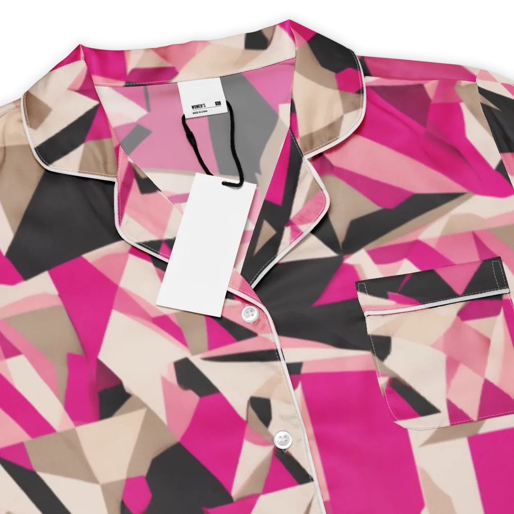 Hot Pink Blueprint on Women's Short Sleeve Pajama Top — Product details