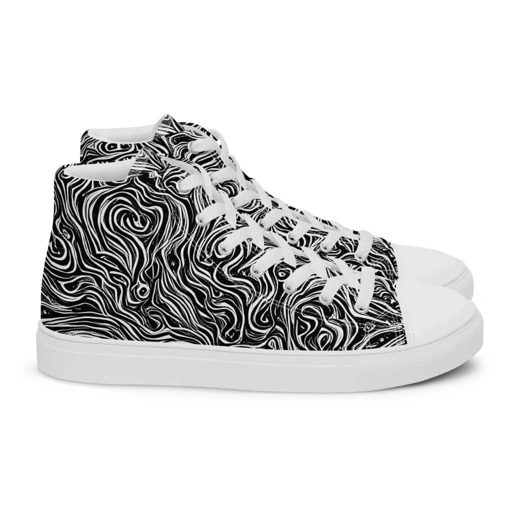 Inky Whispers on Women's High Top Canvas Shoes — Right