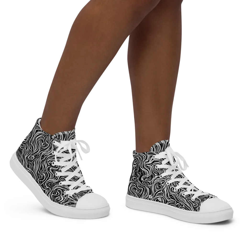 Inky Whispers on Women's High Top Canvas Shoes — Right