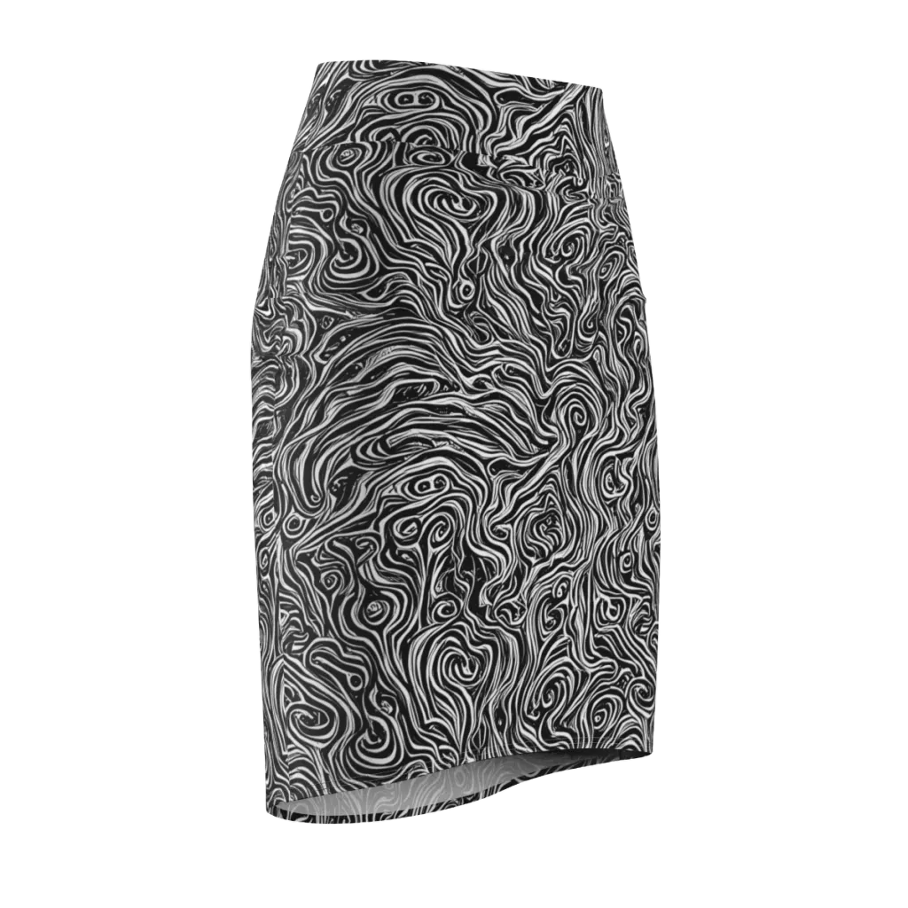Inky Whispers on Pencil Skirt — Front Side