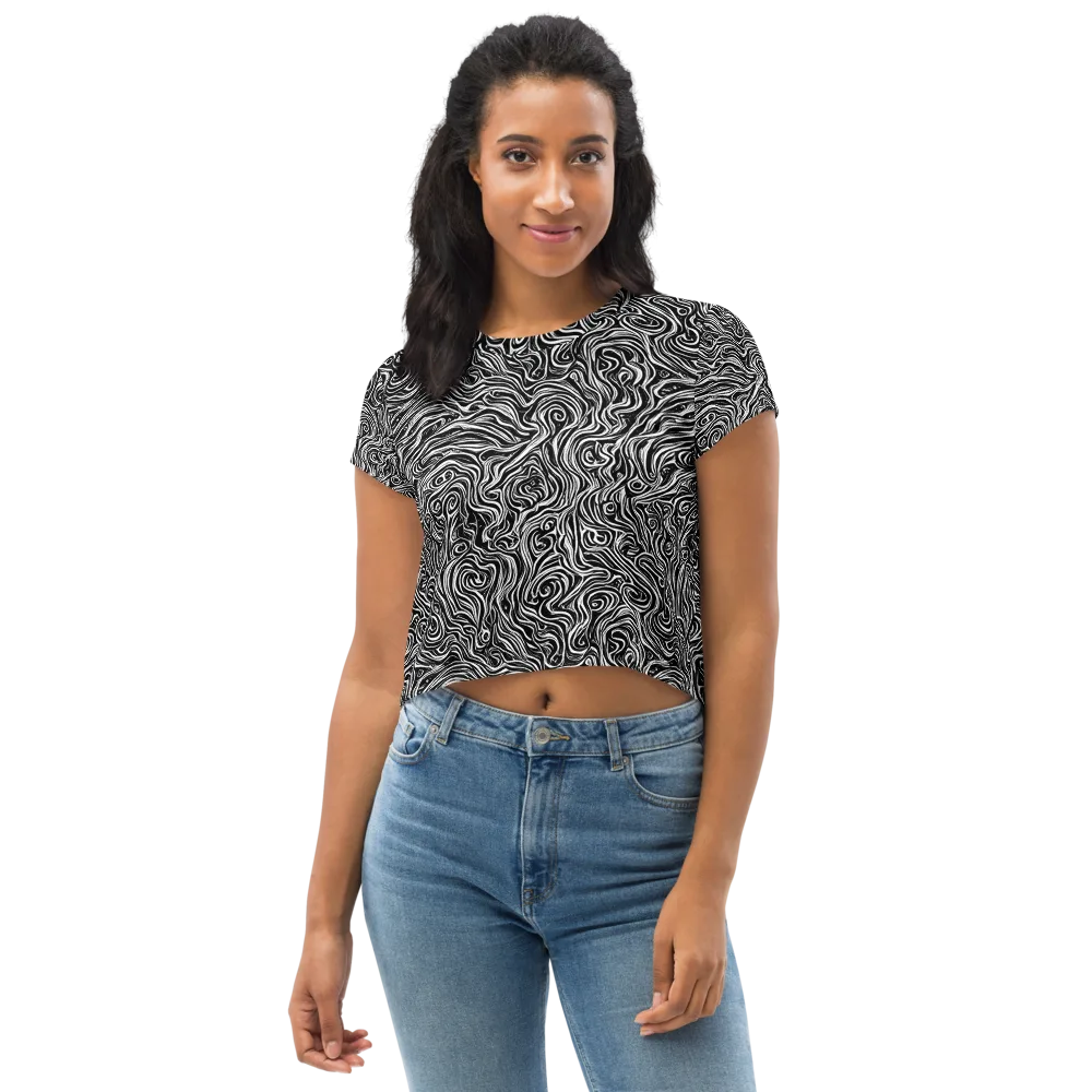 Inky Whispers on Crop Tee — Front