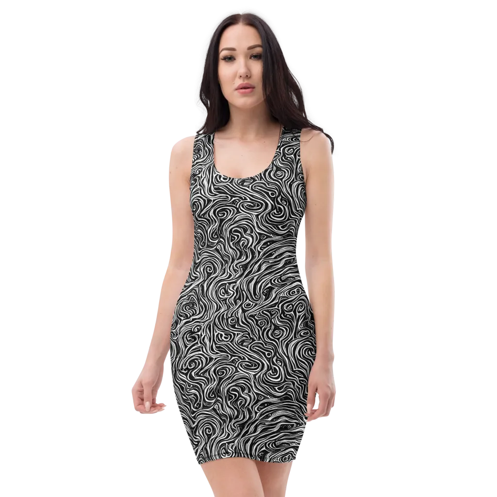Inky Whispers on Bodycon Dress — Front