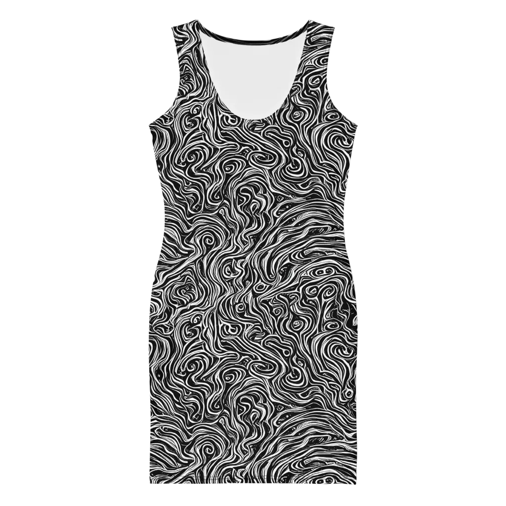 Inky Whispers on Bodycon Dress — Front