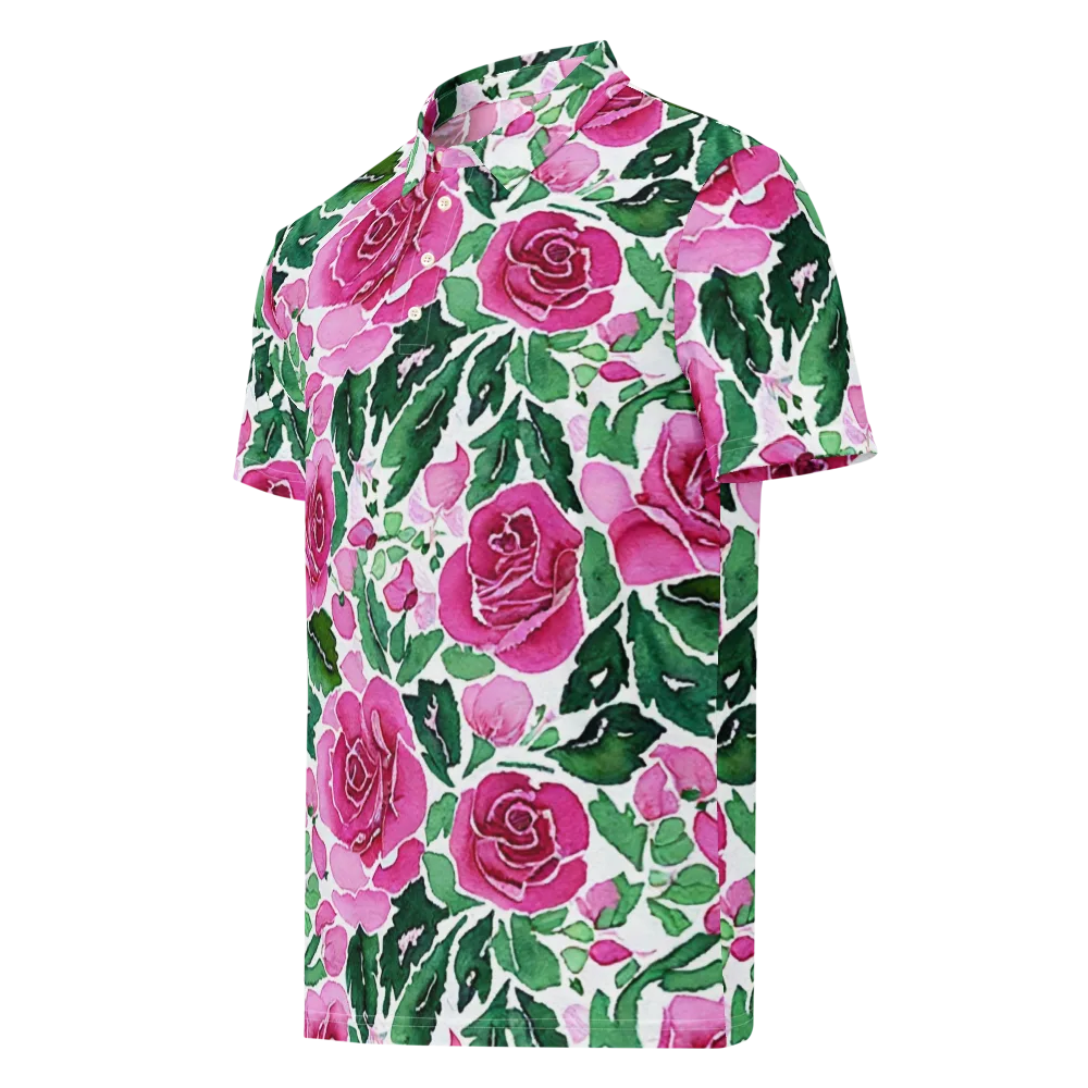 Magenta Rose Garden on Men's Slim Fit Polo Shirt — Left Front