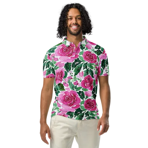 Magenta Rose Garden on a Men's Slim Fit Polo Shirt