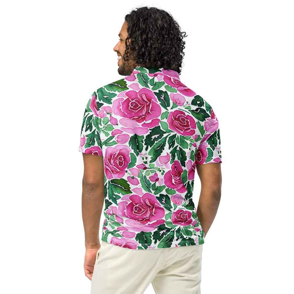 Magenta Rose Garden on Men's Slim Fit Polo Shirt — Back