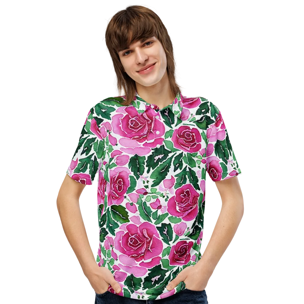 Magenta Rose Garden on Men's Slim Fit Polo Shirt — Front
